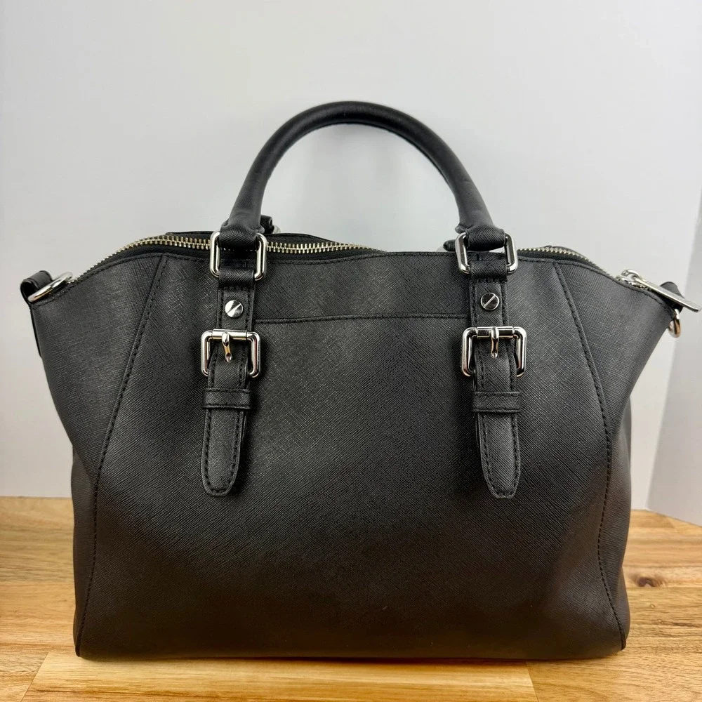 Michael Kors Ciara Satchel Black Saffiano Leather Silver Hardware Handbag